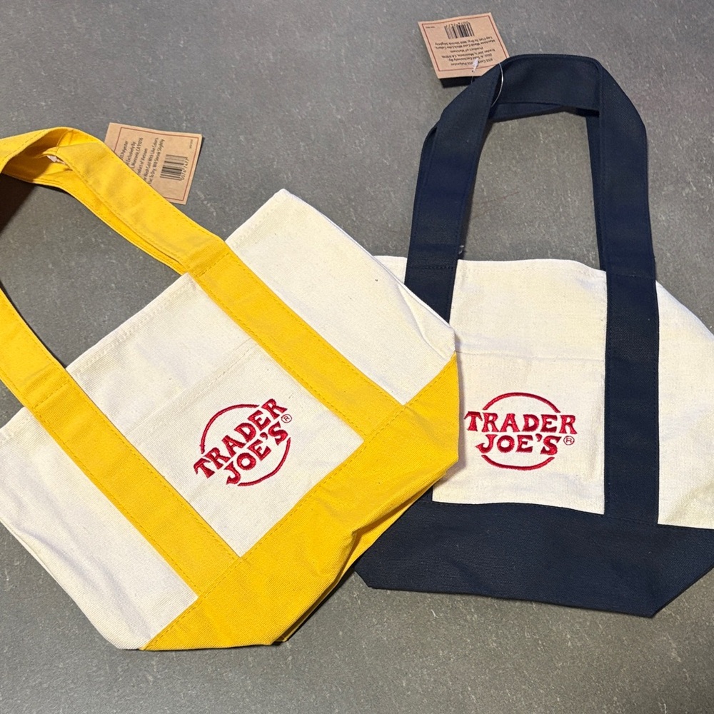 Trader Joe's Canvas Tote Bags SET OF 2 (ONE YELLOW and ONE BLUE)